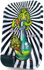 Best Buds Smoke Me Large Metal Rolling Tray magneettisella grinder-kortilla varustettuna