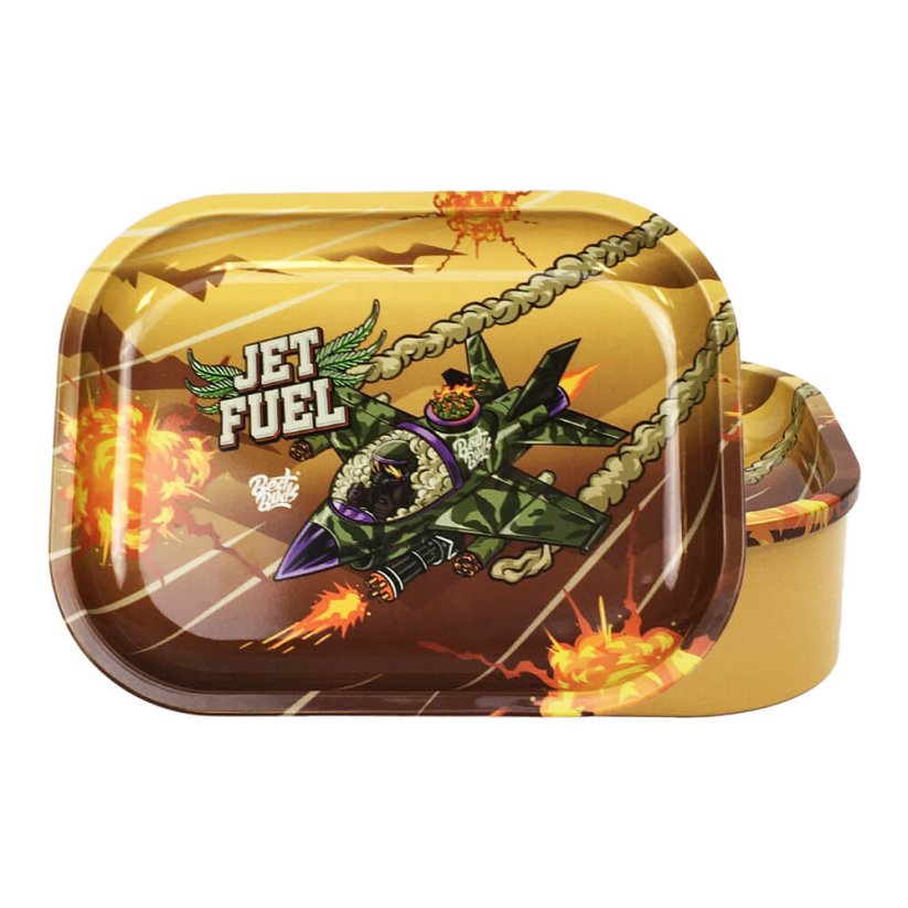 Best Buds Thin Box Rolling Tray med opbevaring Jet Fuel 18 x 14 cm