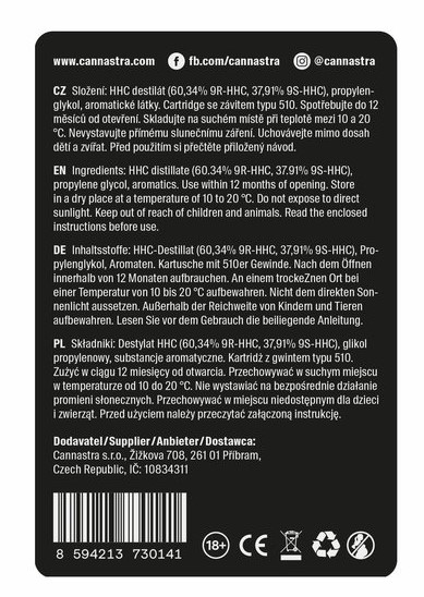 Cannastra HHC касета за изследване на манго, 99 %, 0,5 ml