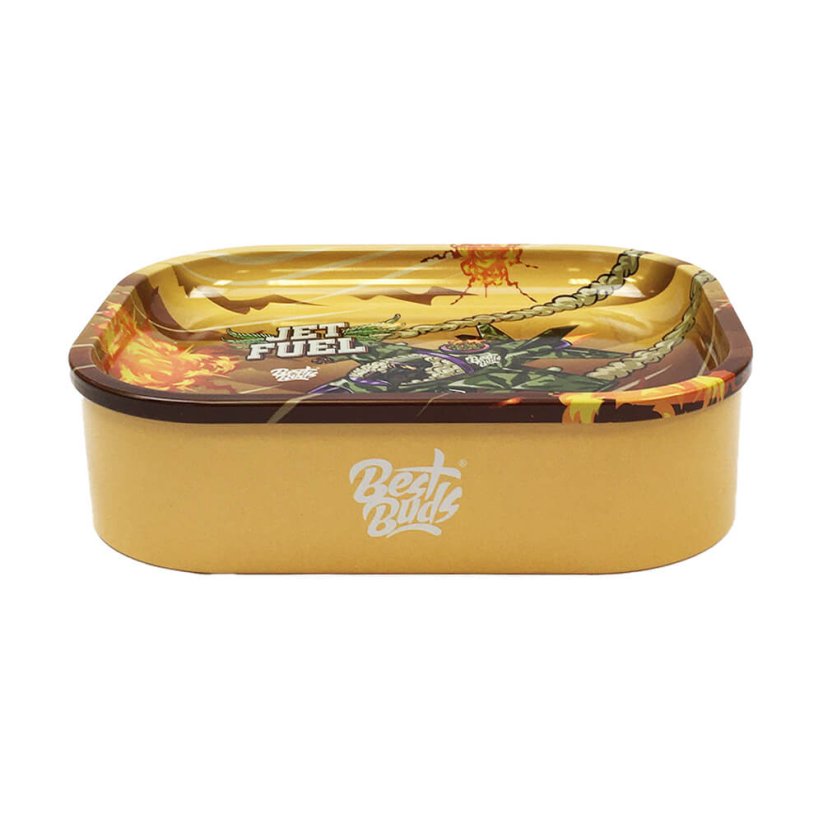 Best Buds Thin Box Rolling Tray with Storage Jet Fuel 18 x 14 cm