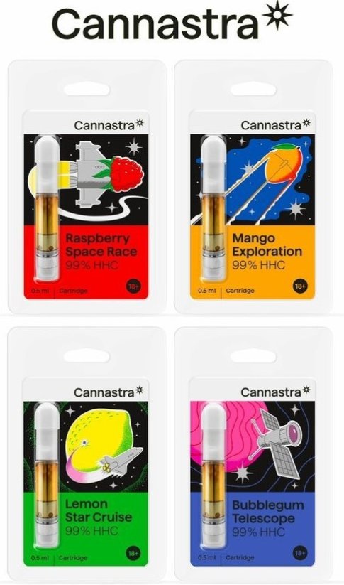 Cannastra HHC Pacchetto di cartucce, 99% HHC, Set completo - 4 gusti x 0,5 ml