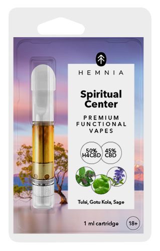 Hemnia Spiritual Center - Cartridge, 50 % H4CBD , 45 % CBD, Heiliges Basilikum (Tulsi), Gotu Kola, Salbei, (1 ml)