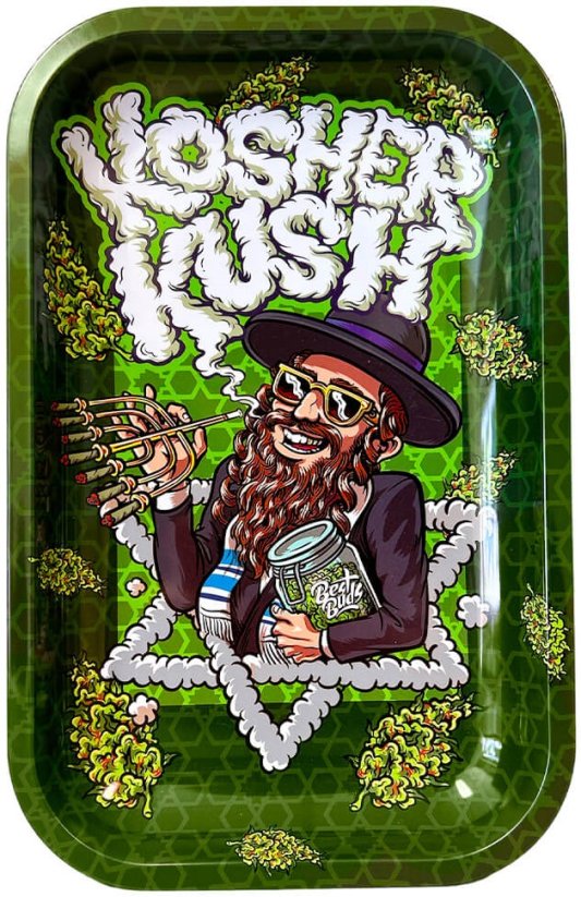 Best Buds Kosher Kush Střední kovový rolovací tác, 17x28 cm