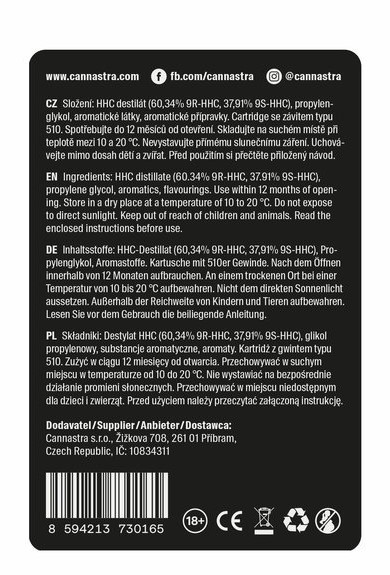 Cannastra HHC Cartridge Raspberry Space Race, 99 %, (0,5 ml)