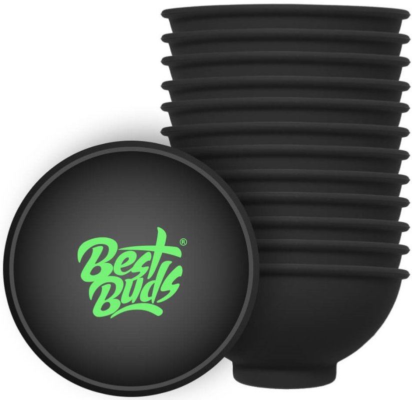 Taça misturadora de silicone Best Buds 7 cm, preta com logótipo verde